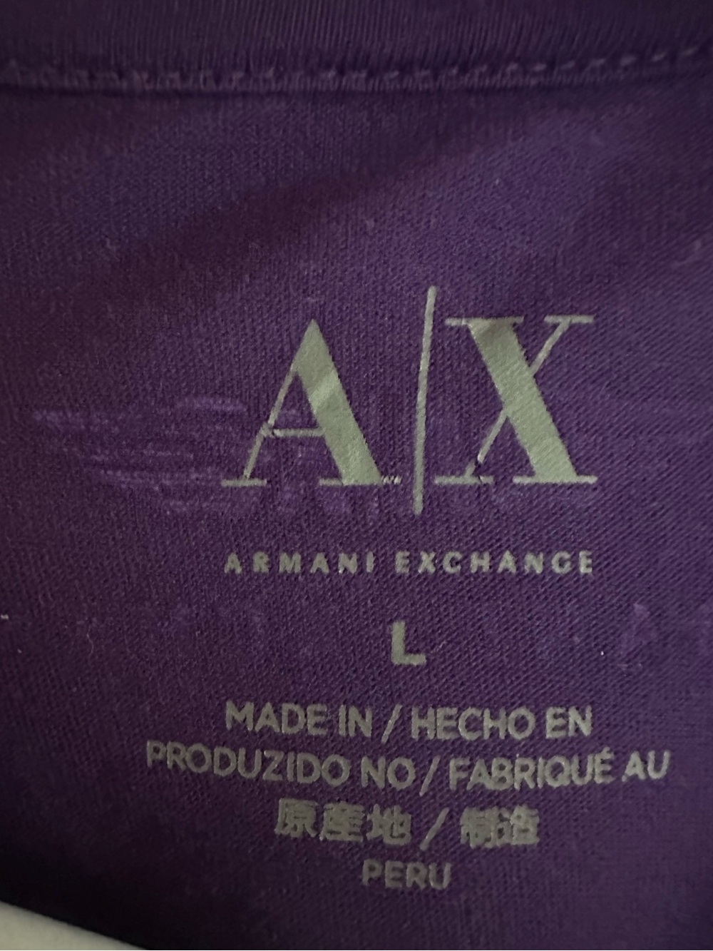 Armani Exchange Men's Purple Tee with Metallic Grid AX Graphic - Picture 2 of 2